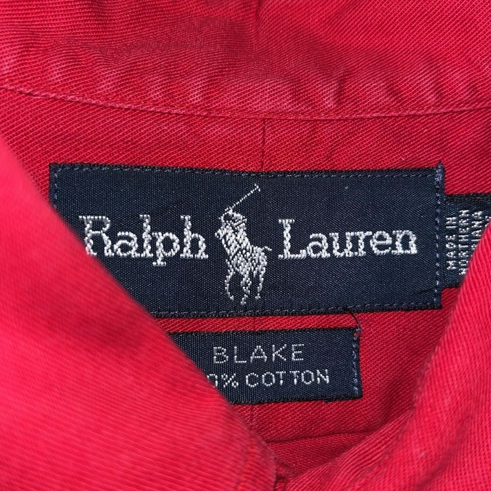 Red Polo Ralph Lauren Blue Pony LS Blake shirt L w/ stains small spots used - Picture 6 of 6